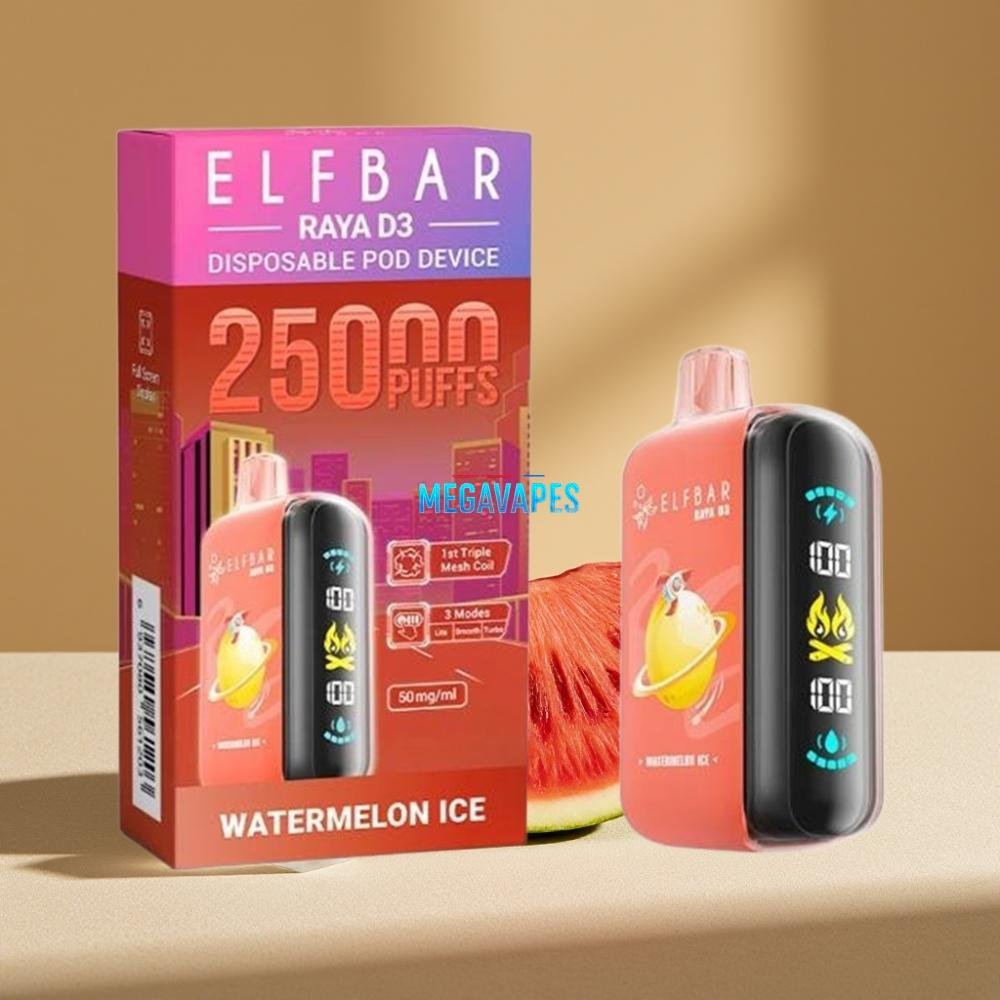 ELF BAR RAYA D3 25000 Puffs 23ml 5% Rechargeable Disposable Vape Watermelon Ice - Image 2