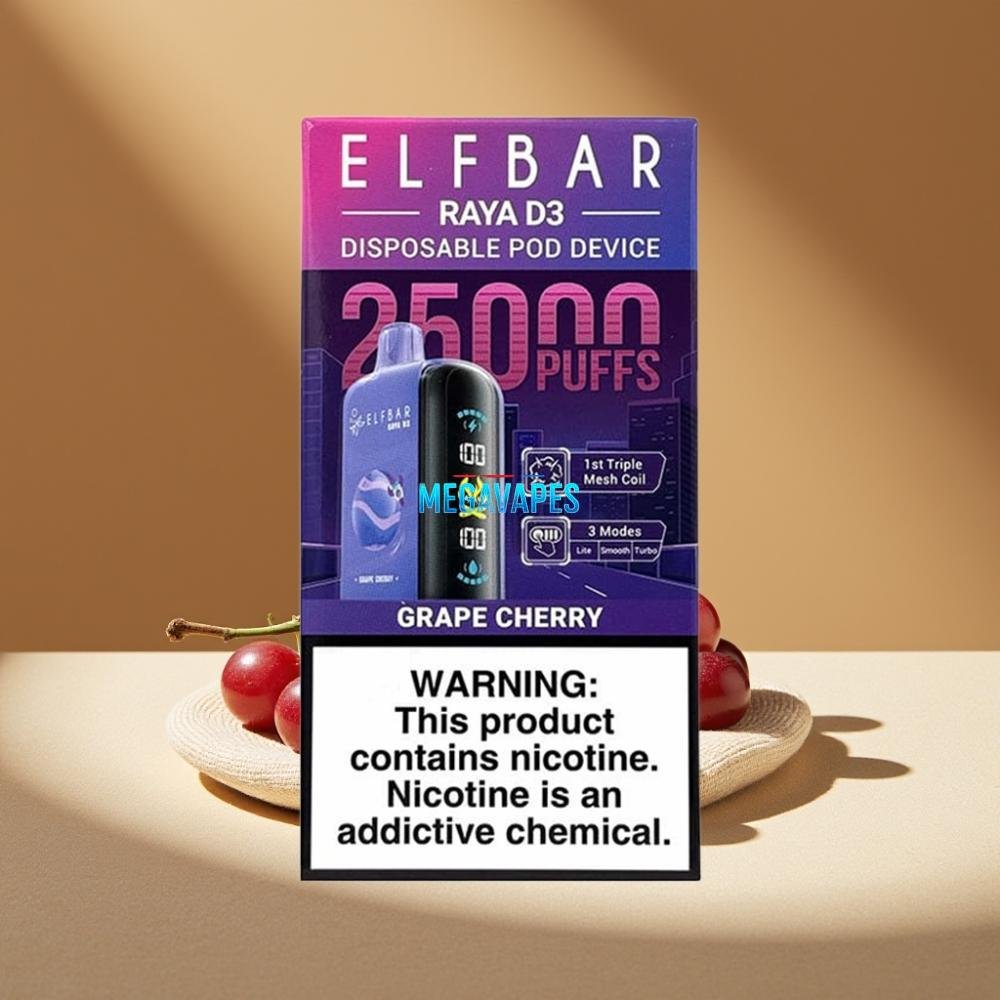 ELF BAR RAYA D3 25000 Puffs Rechargeable Disposable Vape with Screen – Grape Cherry - Image 2