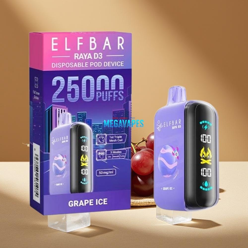 ELF BAR RAYA D3 25K Puffs 23ml Grape Ice Rechargeable Disposable Vape - Image 2