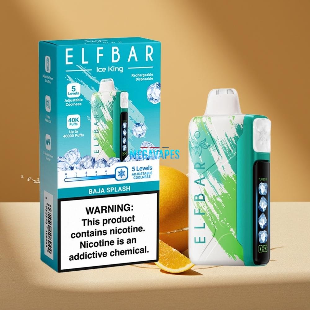Elf Bar Ice King 40000 Puffs Rechargeable Disposable Vape with Adjustable Cooling & LCD Display – Baja Splash - Image 2