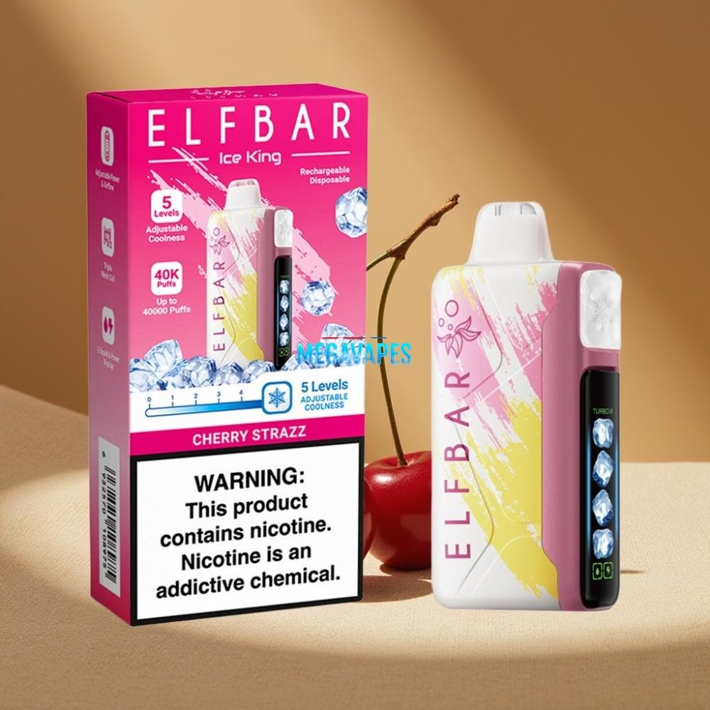 Elf Bar Ice King 40000 Puffs Rechargeable Disposable Vape with Adjustable Cooling & LCD Display – Cherry Strazz - Image 2
