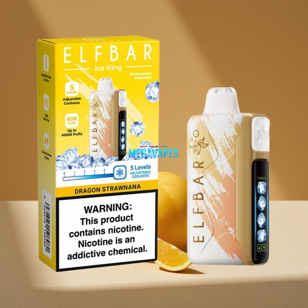 Elf Bar Ice King 40000 Puffs Rechargeable Disposable Vape with Adjustable Cooling & LCD Display – Dragon Strawnana - Image 2