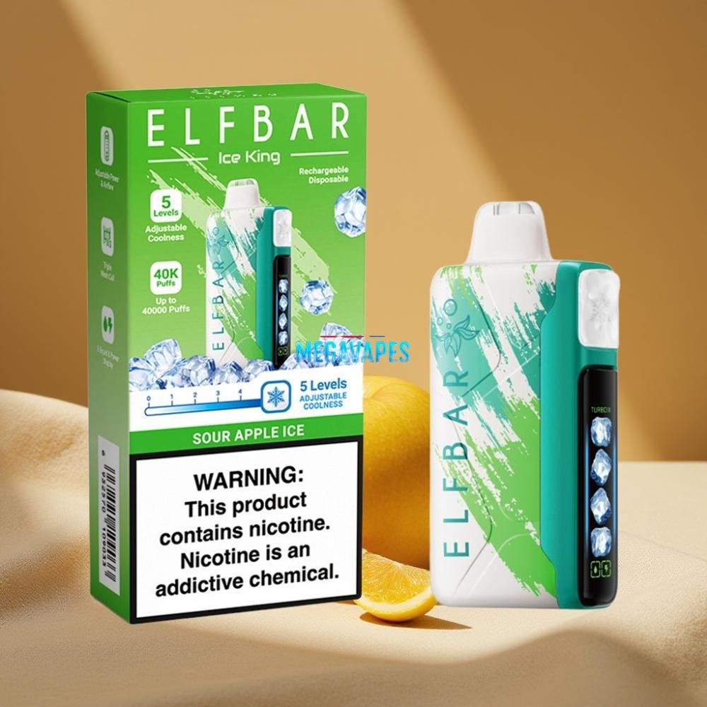 Elf Bar Ice King 40000 Puffs Rechargeable Disposable Vape with Adjustable Cooling Sour Apple Ice - Image 2