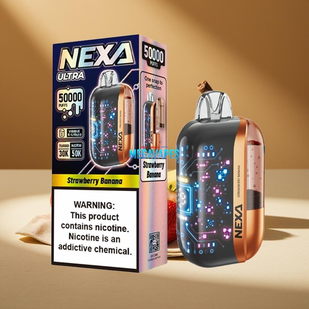 NEXA Ultra 50K Disposable Vape – 20mL, 5% Nicotine, Dual Mesh Coils, Type-C Charging, Strawberry Banana - Image 2