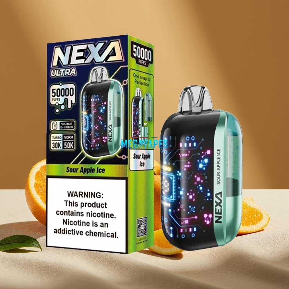 NEXA Ultra 50K Disposable Vape – 20ml, 5% Nicotine, 3D Curved Screen, Sour Apple Ice - Image 2