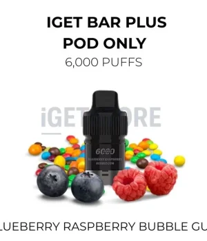 IGET Bar Plus Pods 6000 Puffs – Blueberry Raspberry Bubble Gum