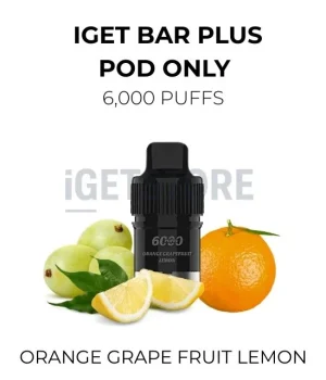 IGET Bar Plus Pods 6000 Puffs – Orange Grape Fruit Lemon