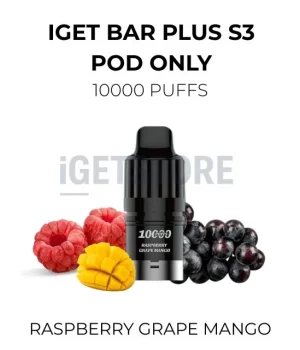IGET Bar Plus S3 Pod Only 10000 Puffs – Raspberry Grape Mango